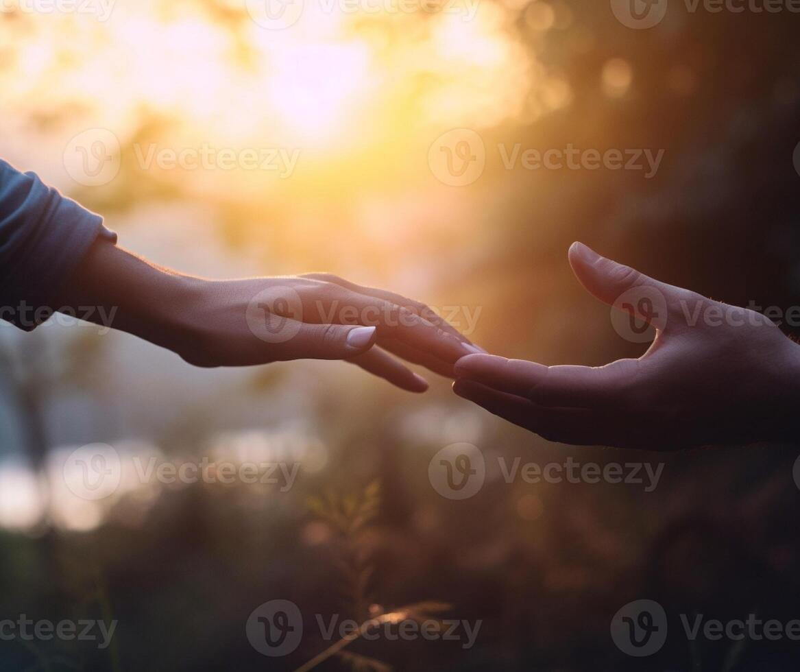 ai generativo cerca arriba manos haciendo un dedo meñique para confiar jurar y promesa en relación terminado verde naturaleza parque antecedentes foto