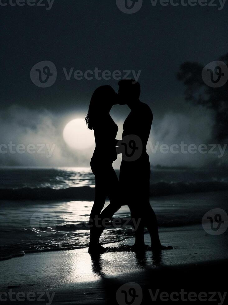 AI Generative couple in love is kissing at the sea  lifestyle emotions and people concept photo