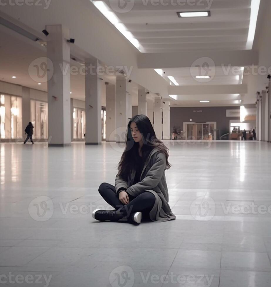AI Generative girl is thinking of her last relationship she feels alone and abandoned  lifestyle concept photo
