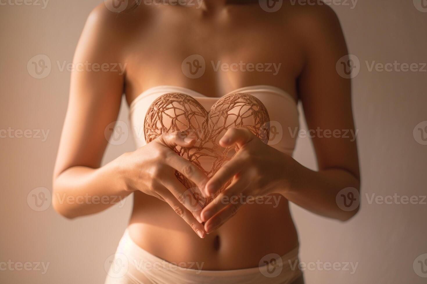 ai generativo manos formando un corazón en el barriga concepto acerca de cuerpo y saludable foto