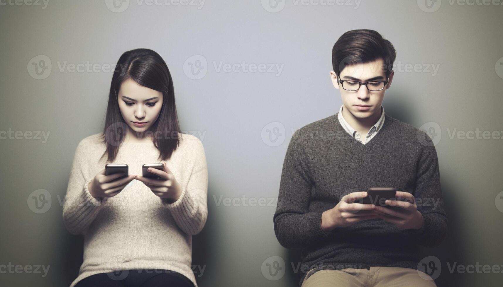 AI Generative young couple is watching their smartphone  people lifestyle and technology concept photo