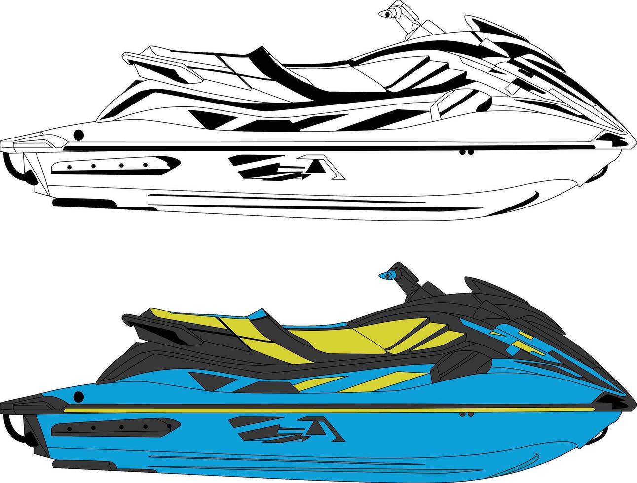 Boat vector, Jet sky boat vector, Motorboat vector line art illustration and one color.