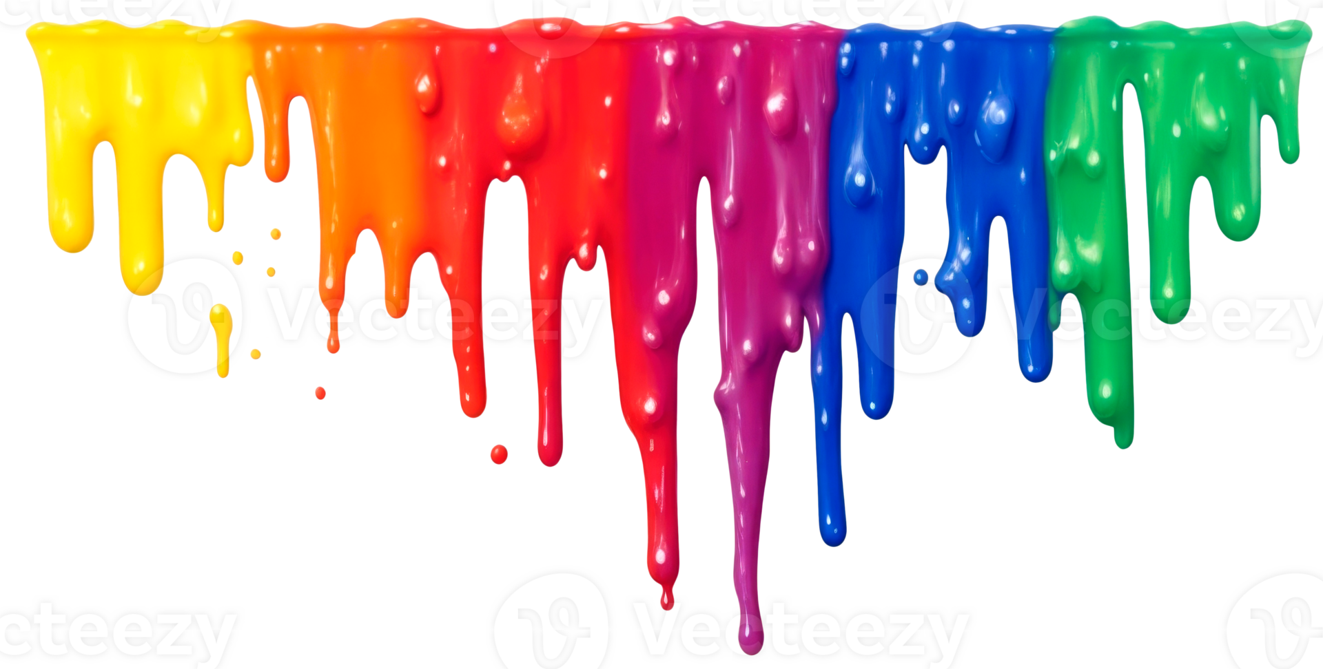 Rainbow colors paint dripping border isolated on transparent background. AI Generative png