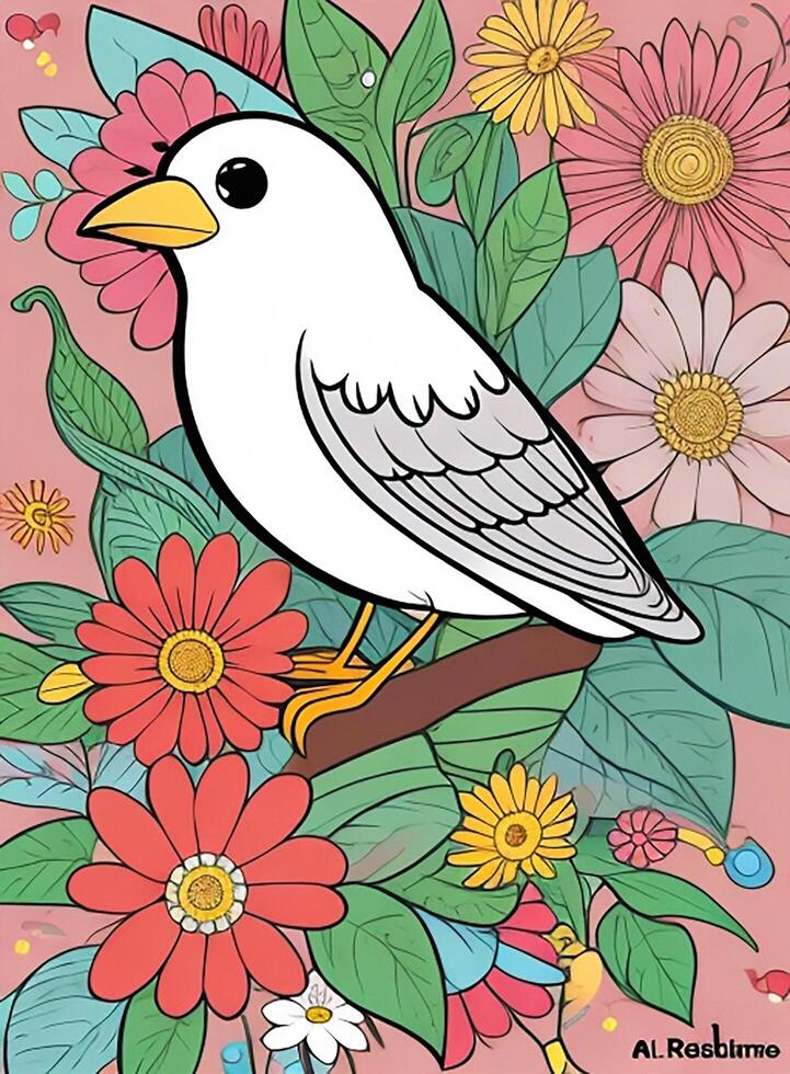 cute Bird for kids coloring page photo