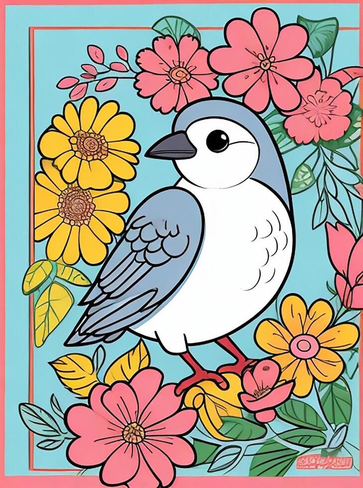 cute Bird for kids coloring page photo