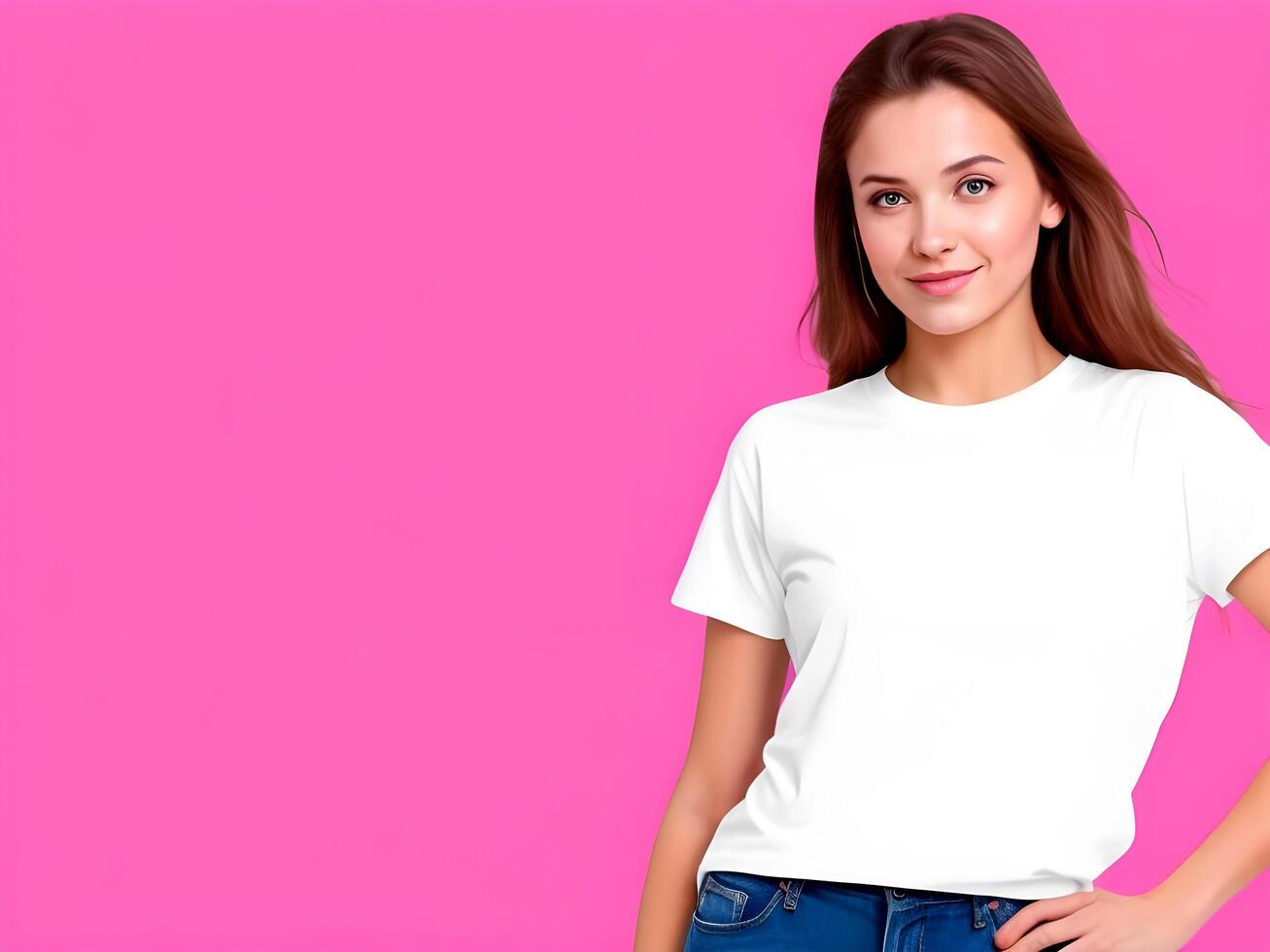 Young woman Wearing Blank White T-shirt Mockup Print Presentation Mock-up, Ai generated photo