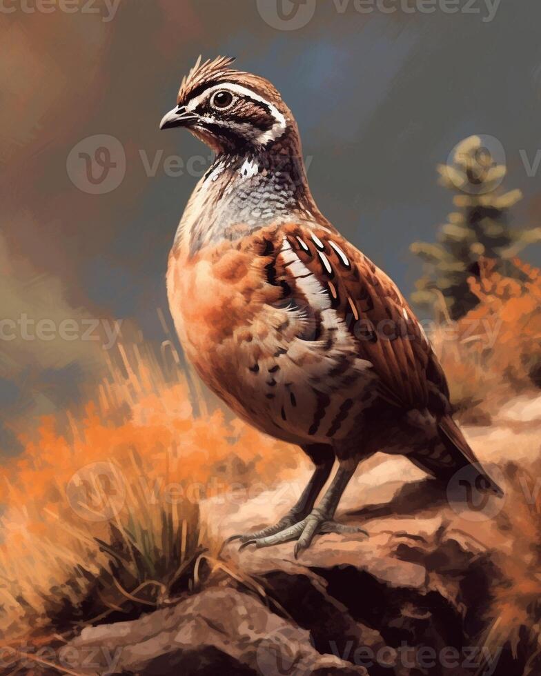 AI Generative Barbacked Partridge Arborophila brunneopectus relax on rock in nature photo