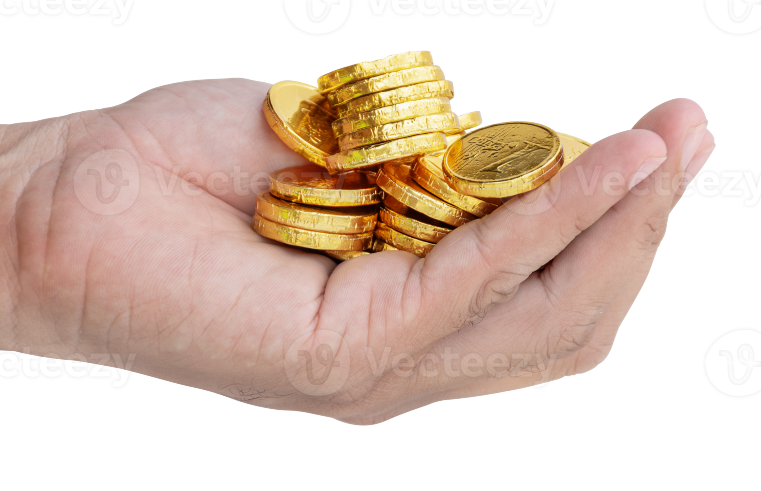 Gold coin on palm png