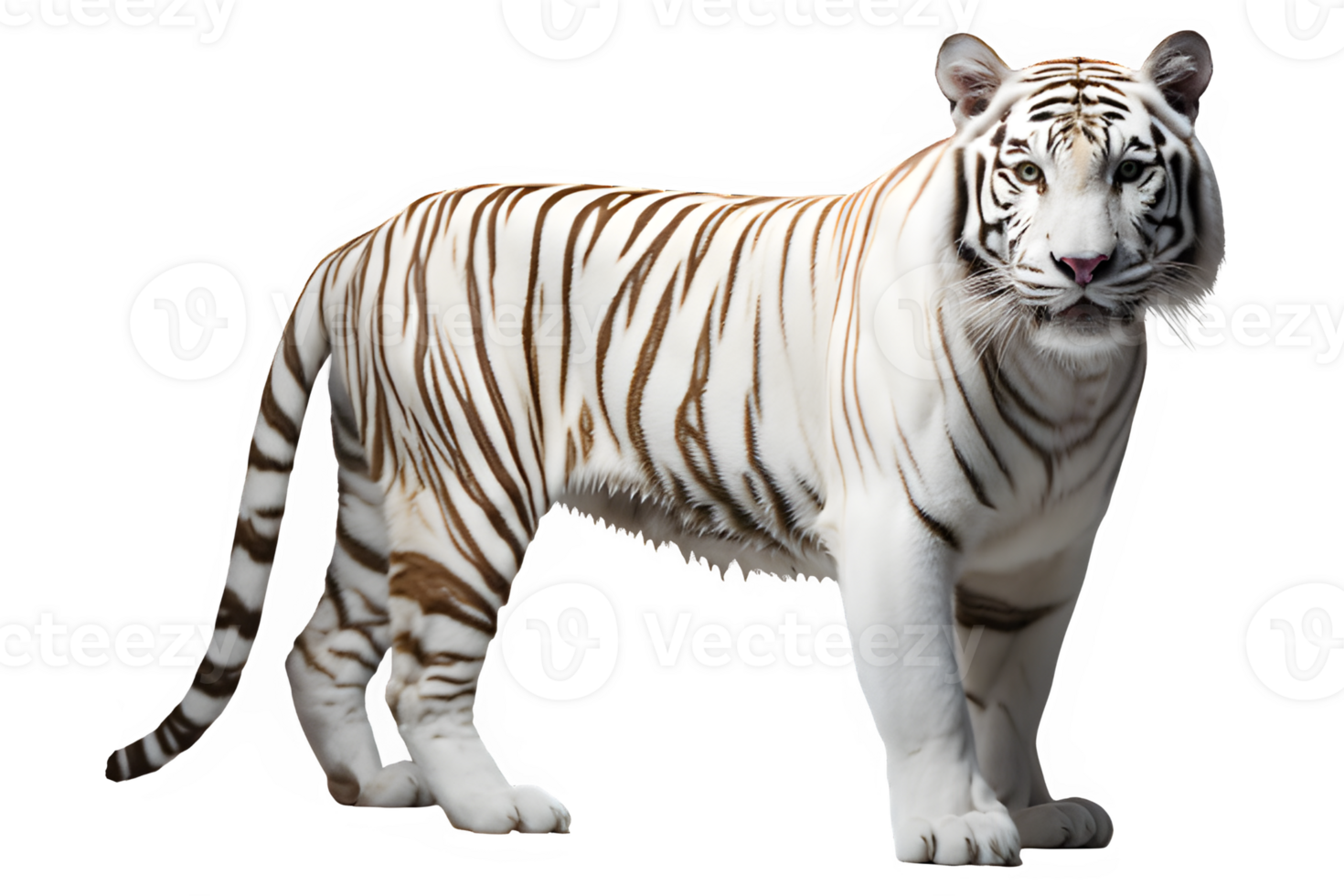 white tiger isolated on transparent background ,white tiger side view cut out ,generative ai png