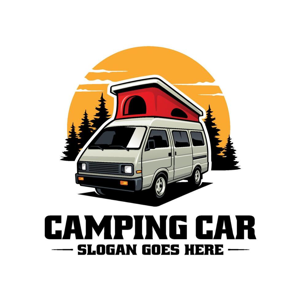camping car with roof tent illustration logo vector