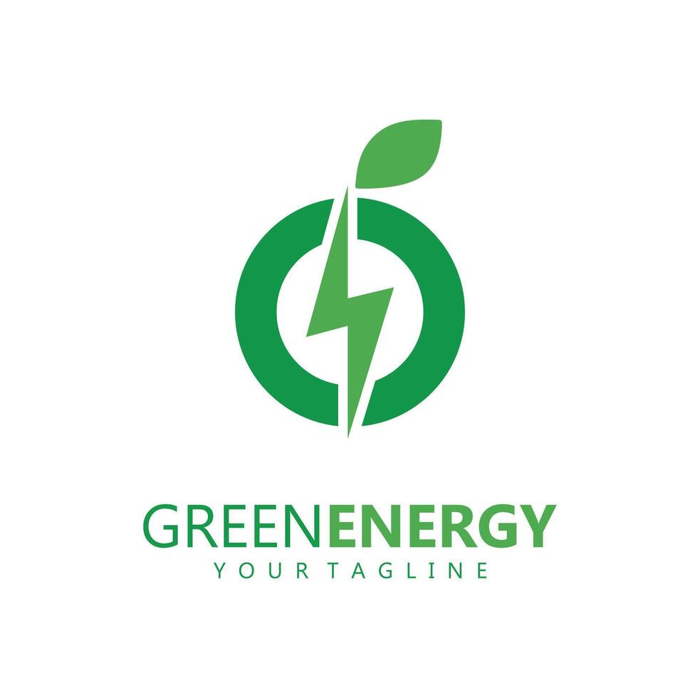 eco power company vector illustration. green energy logo template design. simple logo of leaf and electric charge icon.