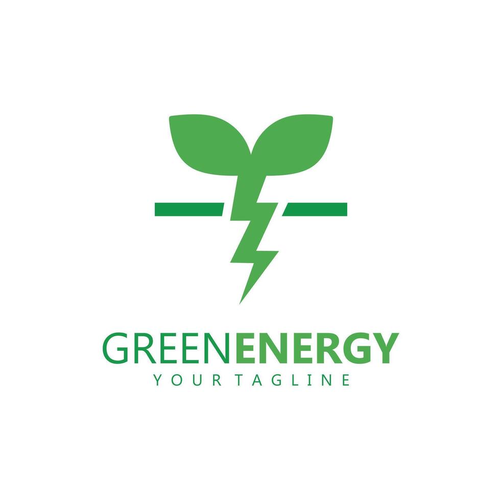 eco power company vector illustration. green energy logo template design. simple logo of leaf and electric charge icon.