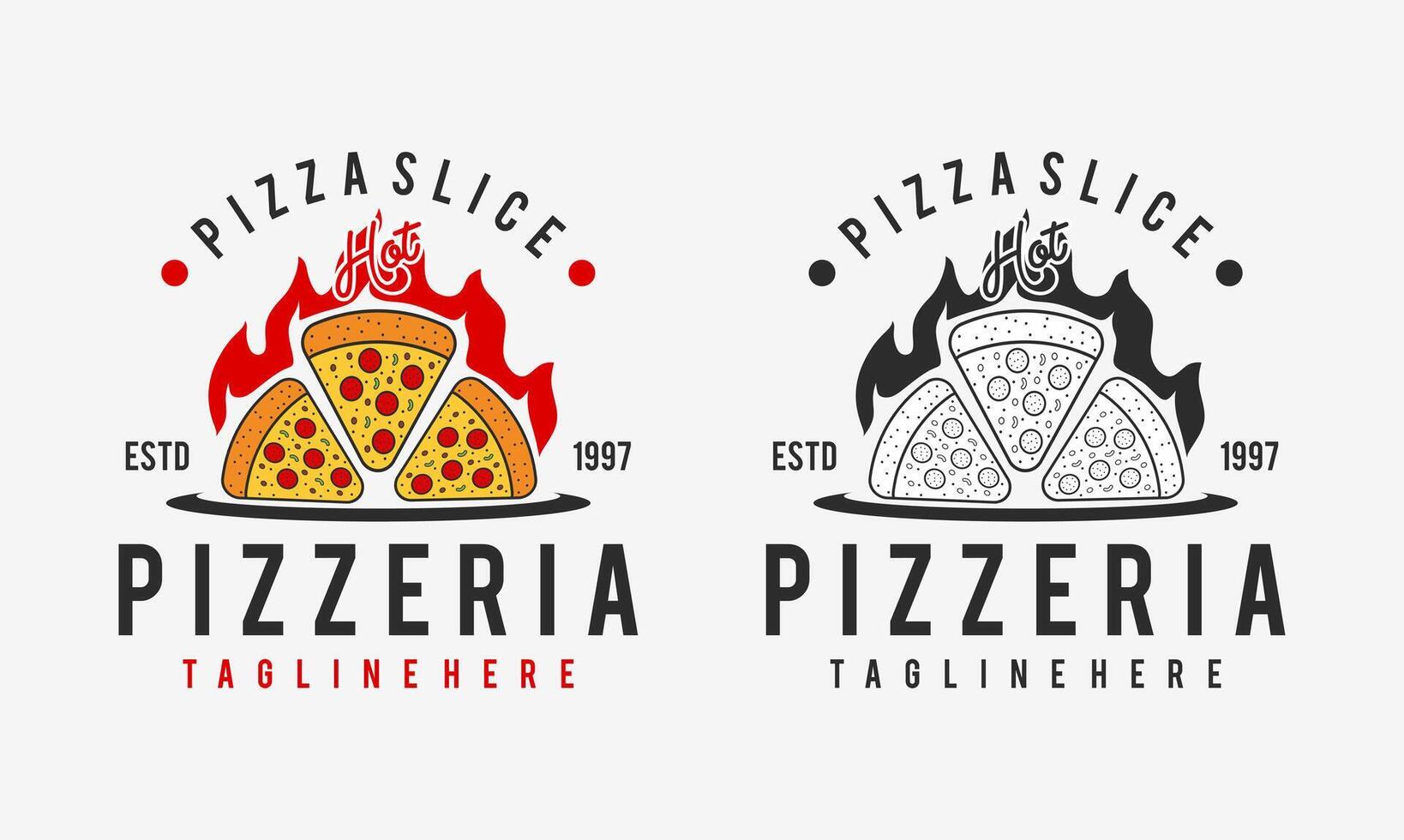 hot pizzeria restaurant vintage logo design. pizza slice symbol for food drink and restaurant. vector