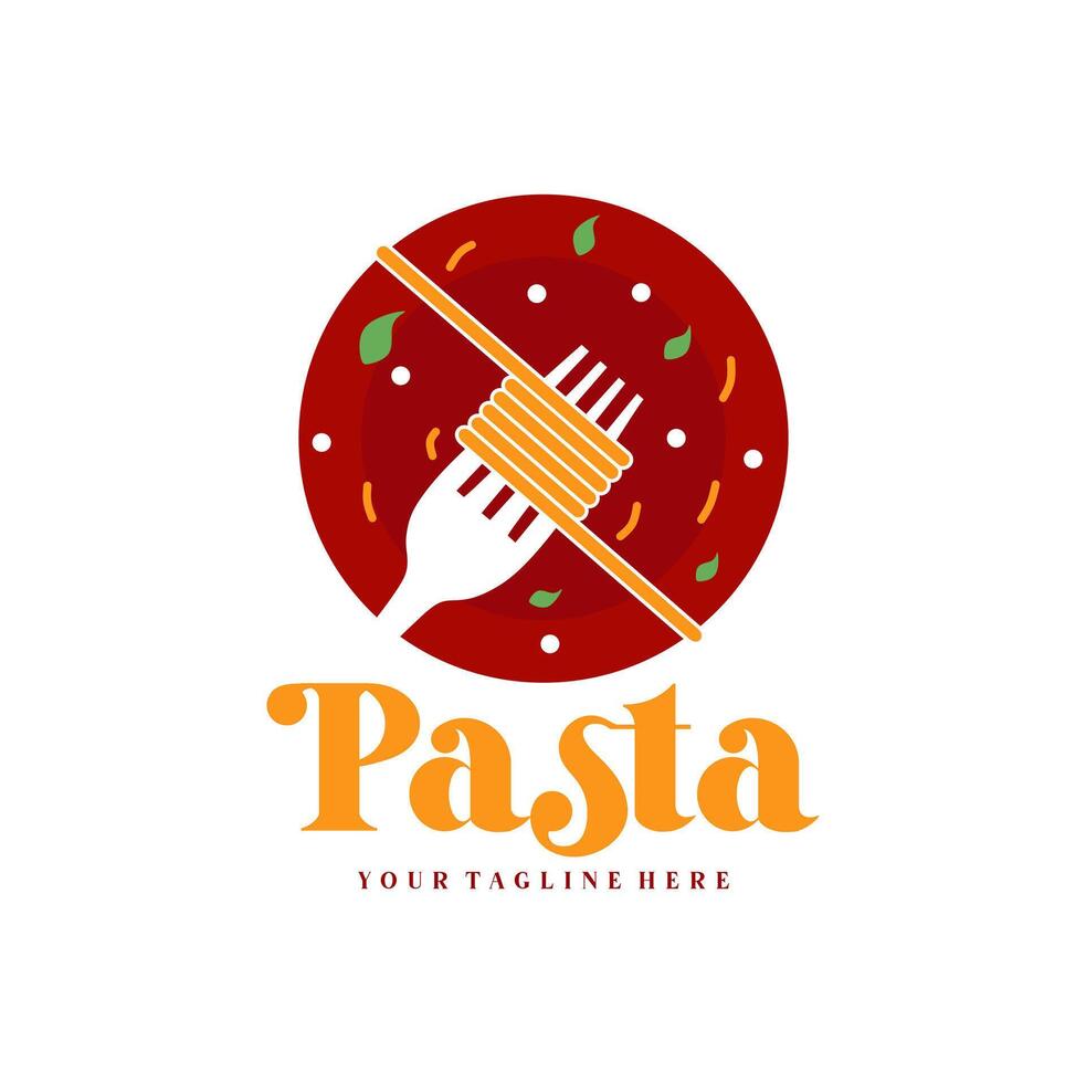 espaguetis pasta fideos logo ilustración. pasta logo icono con un combinación de tallarines o pasta, tenedor vector