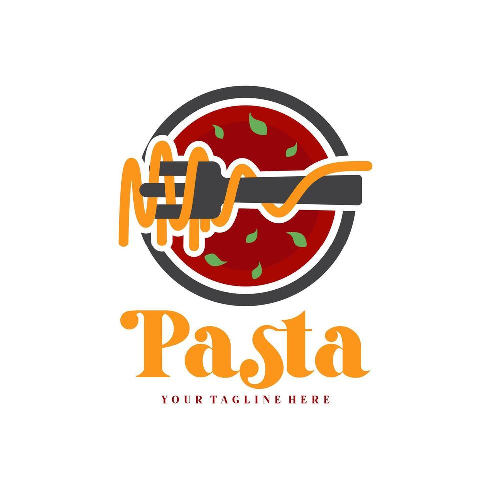 espaguetis pasta fideos logo ilustración. pasta logo icono con un combinación de tallarines o pasta, tenedor vector