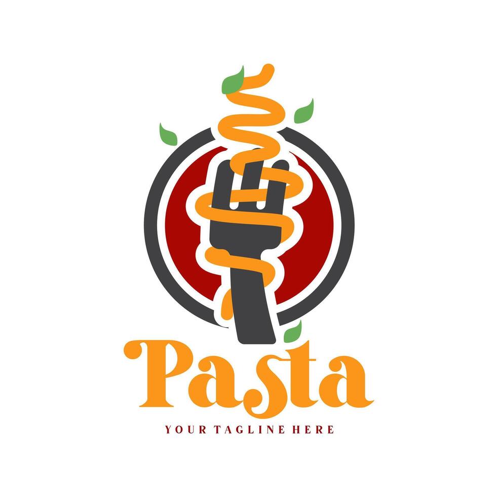 espaguetis pasta fideos logo ilustración. pasta logo icono con un combinación de tallarines o pasta, tenedor vector