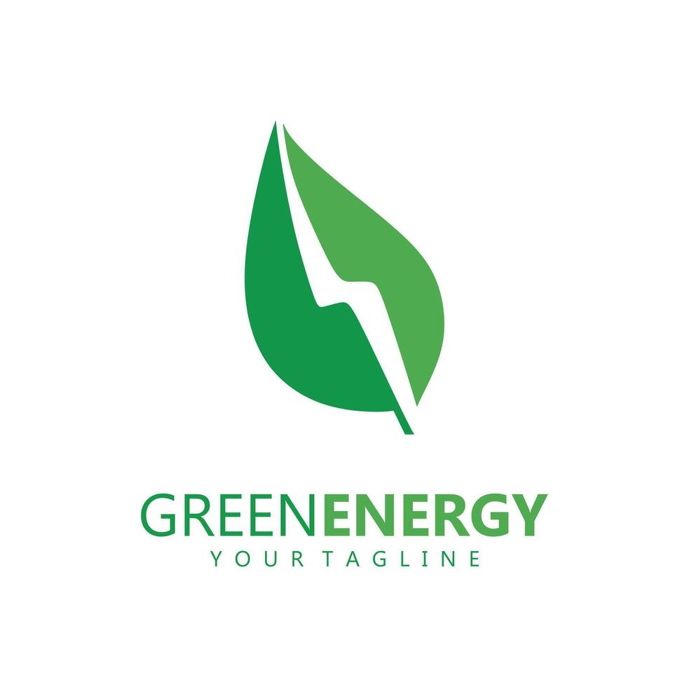 eco power company vector illustration. green energy logo template design. simple logo of leaf and electric charge icon.