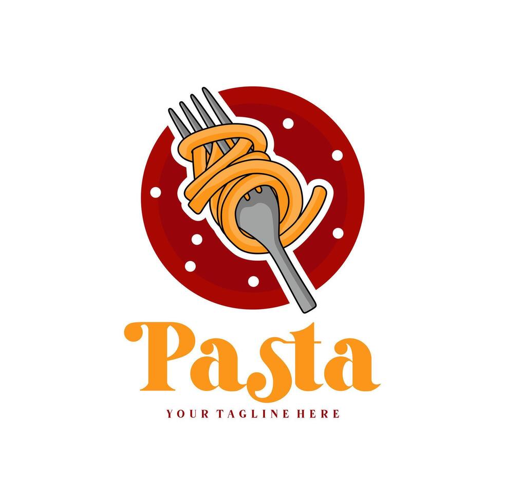 Spaghetti pasta noodle logo illustration. Pasta logo icon with a combination of noodles or pasta, fork vector