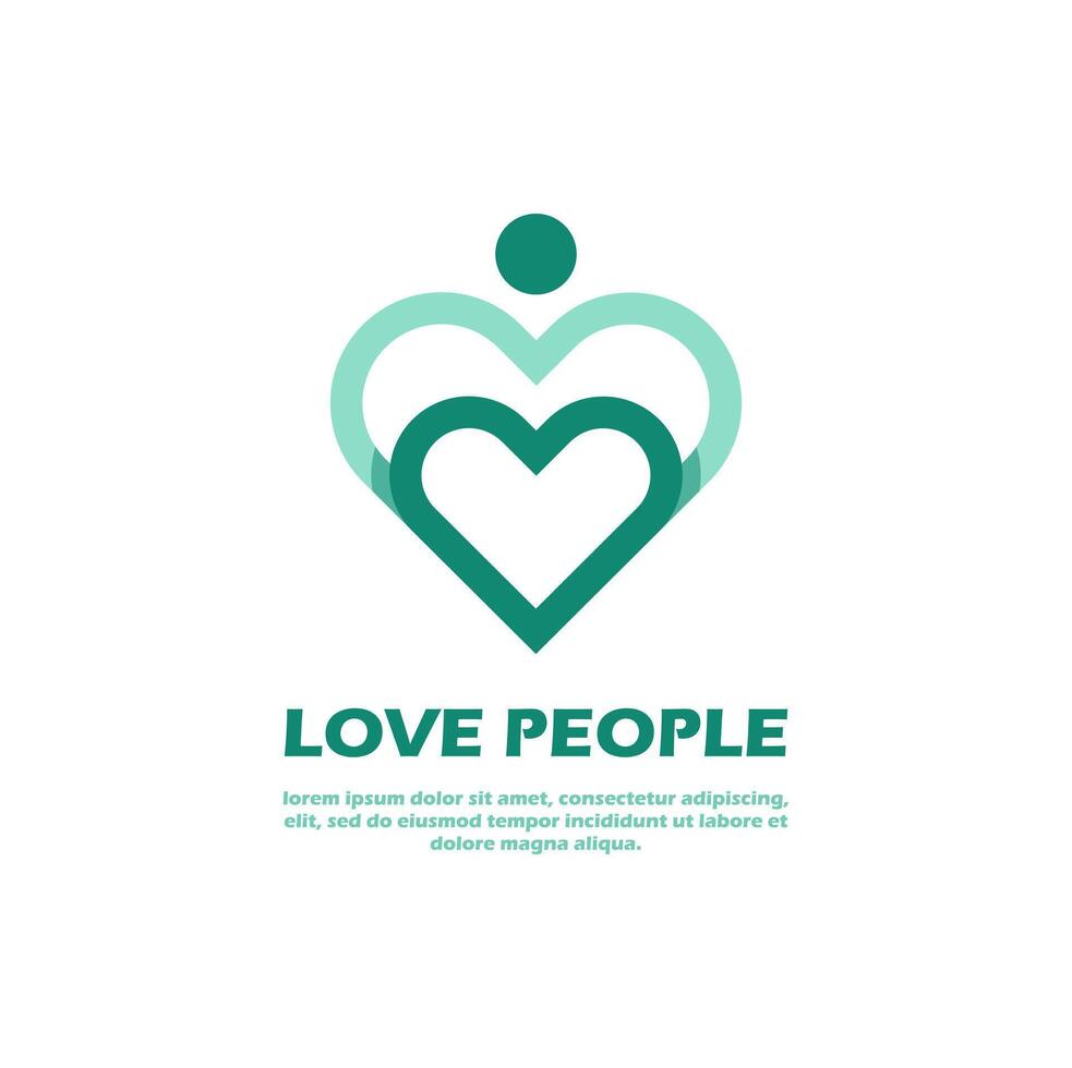 love people logo simple illustration. heart concept. combination heart shape and human people icon. vector