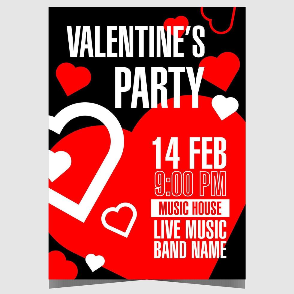 San Valentín día fiesta diseño modelo en rojo, blanco y negro colores. vector bandera, póster o volantes para romántico noche evento a disco danza club a celebrar el banquete de Santo enamorado.