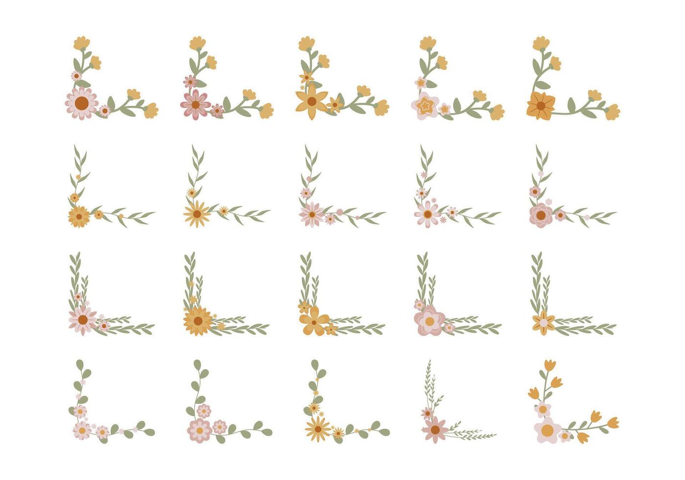 Floral Corner Border Illustration Set vector