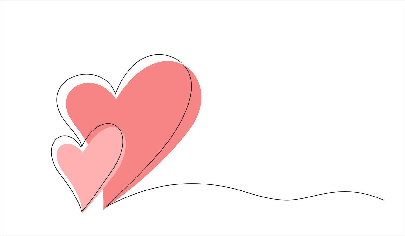 Vector illustration of two hearts drawn in one continuous line