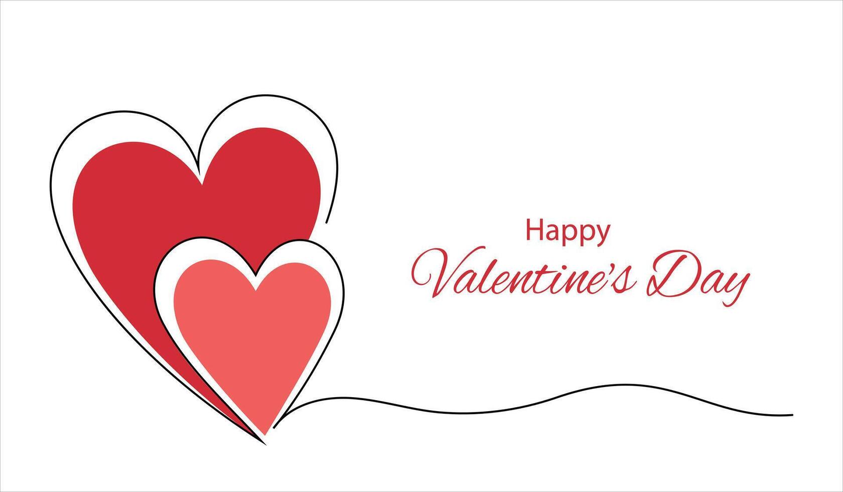 Two hearts drawn in one continuous line and the inscription Happy Valentine's Day vector