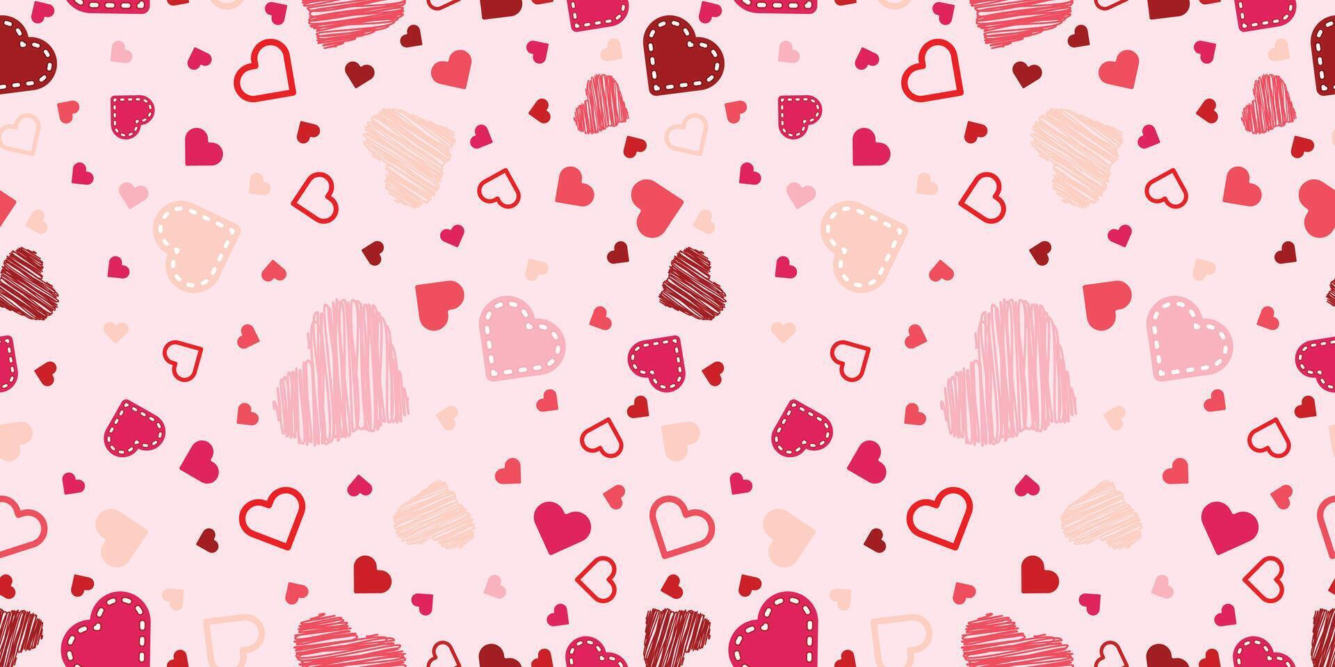 Hearts seamless pattern background red heart vector Valentines Day Handwritten hearts illustration