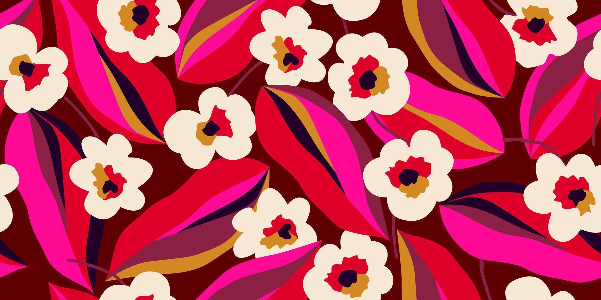 exótico mano dibujado flores, sin costura patrones con floral para tela, textiles, ropa, envase papel, cubrir, bandera, hogar decoración, resumen antecedentes. vector ilustración.