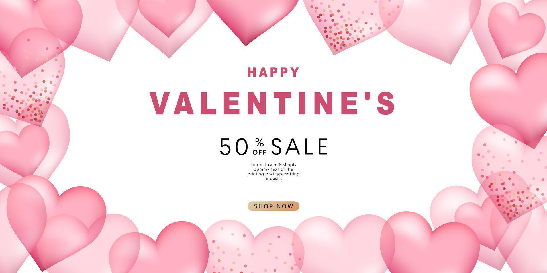 Valentine's day posters. 3d hearts background with place for text. Romantic sale banners templates, vouchers or invitation cards. Vector illustration.