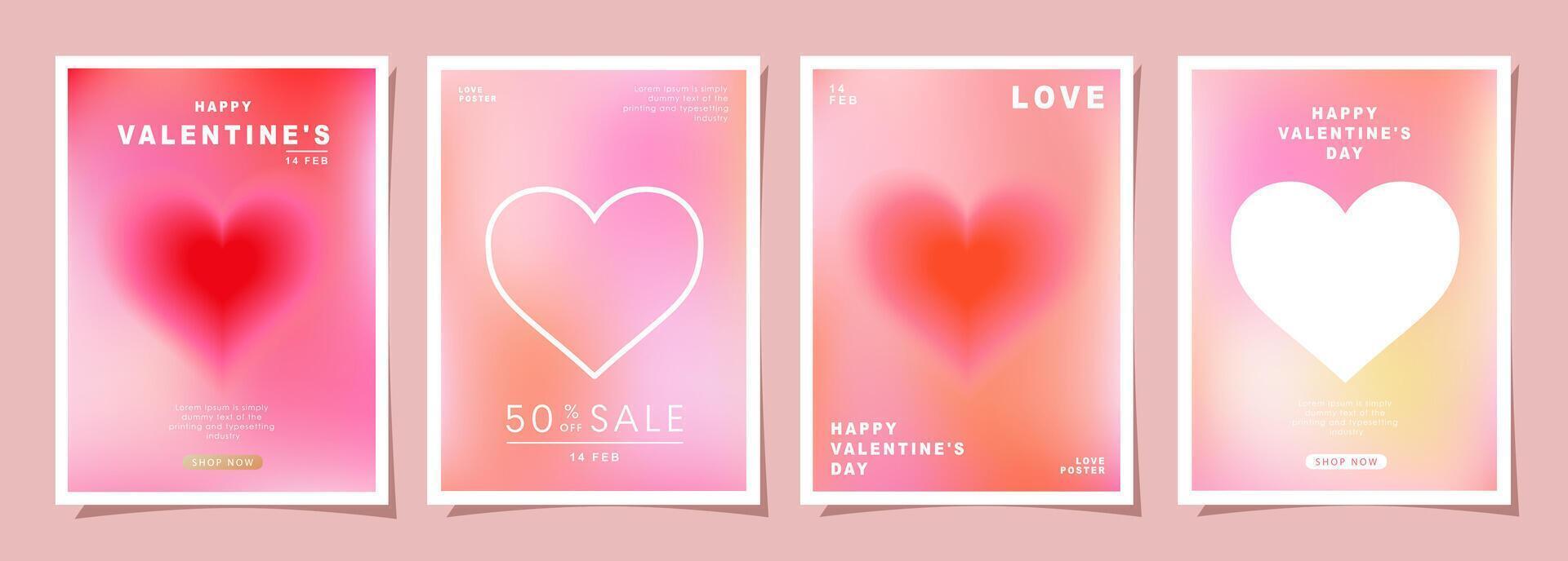 conjunto de moderno diseño plantillas para san valentin día, amor tarjeta, bandera, póster, cubrir, invitación. de moda minimalista estético con gradientes y tipografía, y2k antecedentes. vector ilustración.