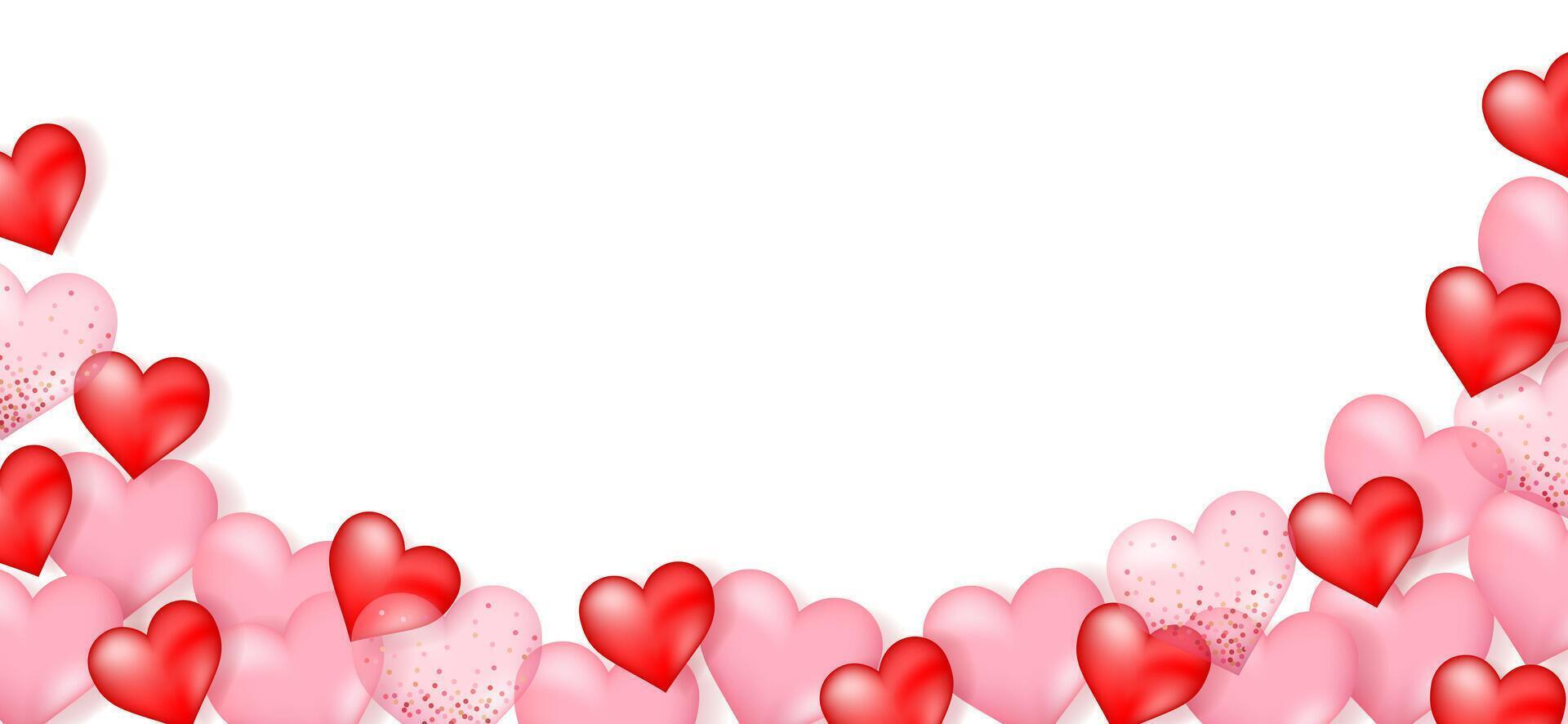 Valentine's day background. 3d hearts with place for text. Romantic sale banners templates, backdrop or invitation cards for wedding. Vector illustration.