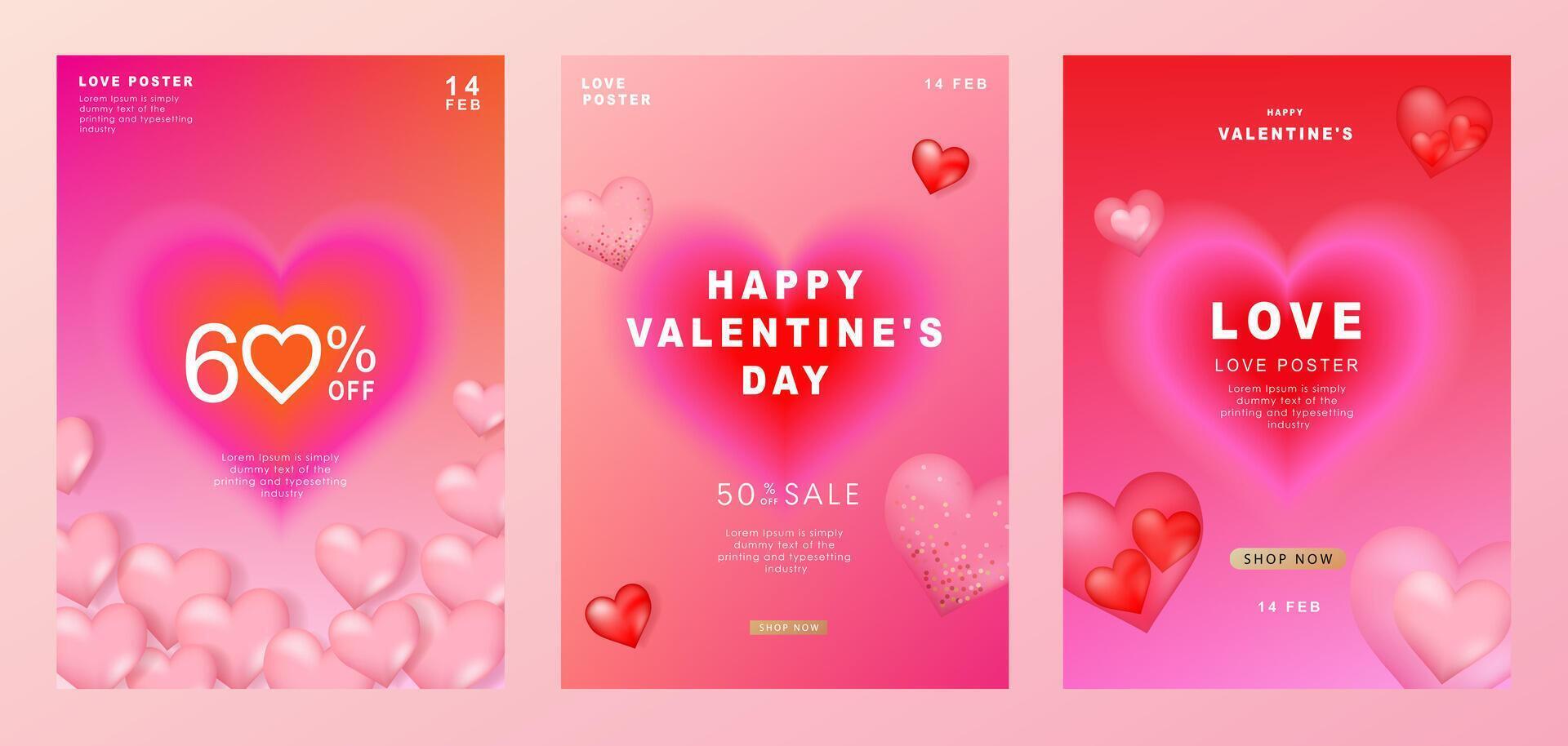 Set of Modern design templates for Valentines day, Love card, banner, poster, cover, invitation. Trendy minimalist aesthetic with gradients and typography, y2k backgrounds. vector illustration.