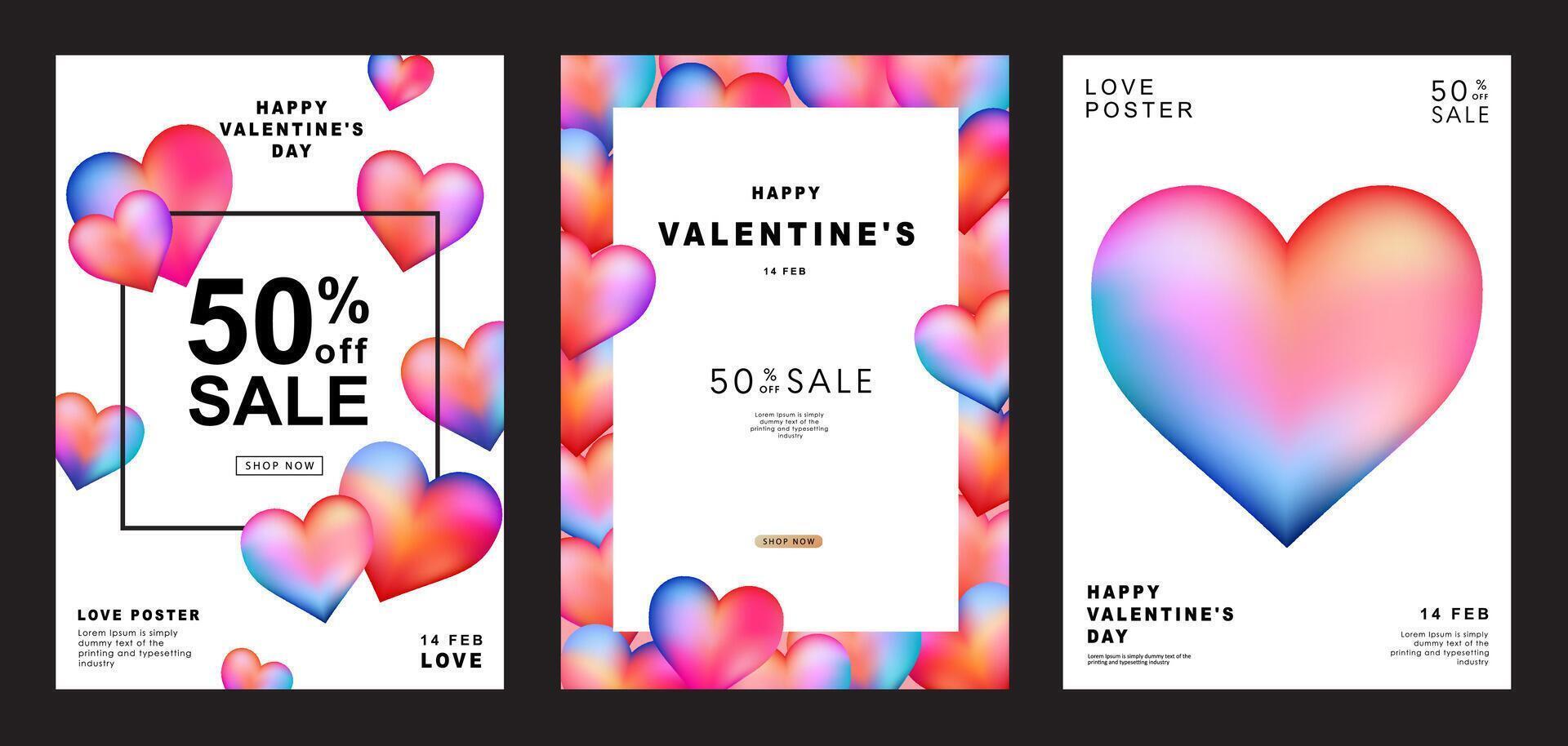 Set of Modern design templates for Valentines day, Love card, banner, poster, cover, invitation. Trendy minimalist aesthetic with gradients and typography, y2k backgrounds. vector illustration.