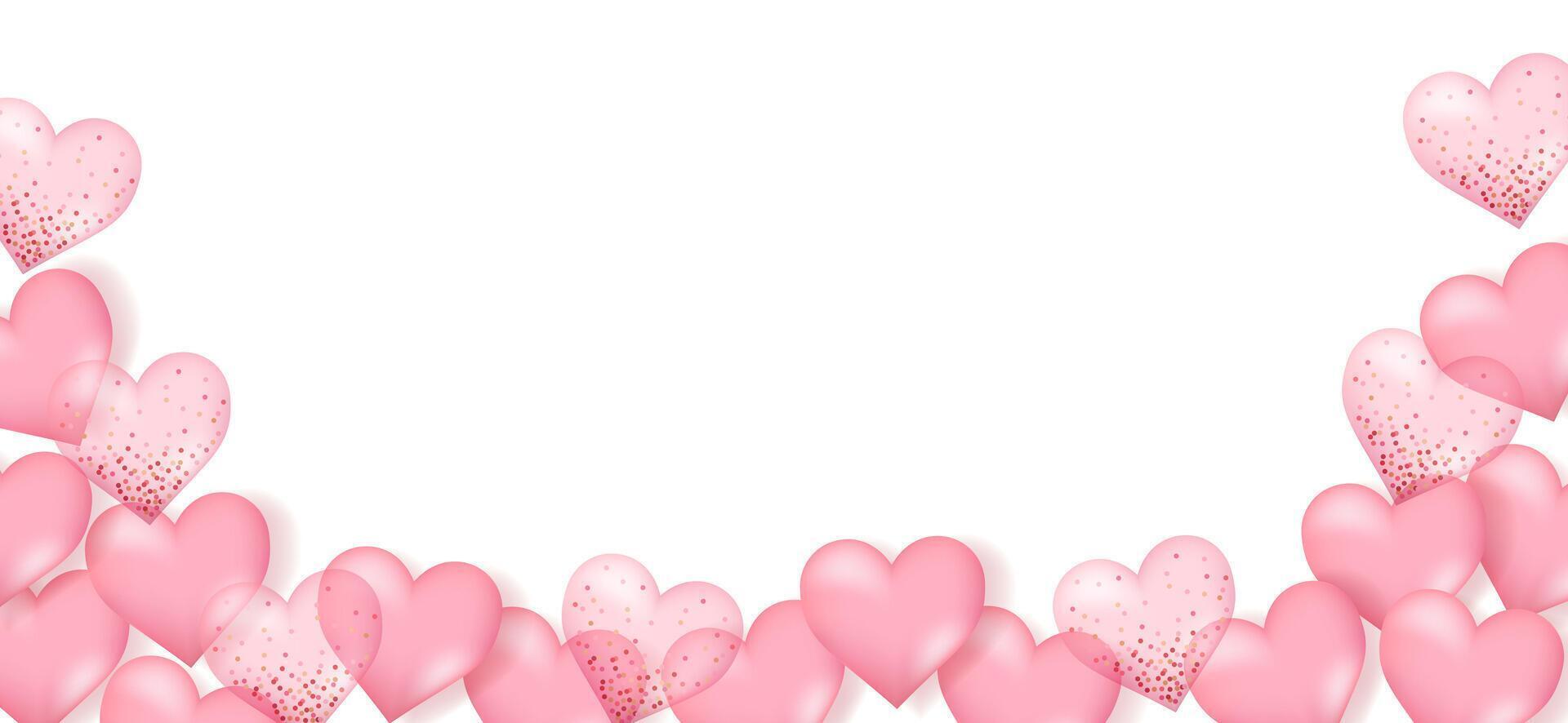 Valentine's day background. 3d hearts with place for text. Romantic sale banners templates, backdrop or invitation cards for wedding. Vector illustration.