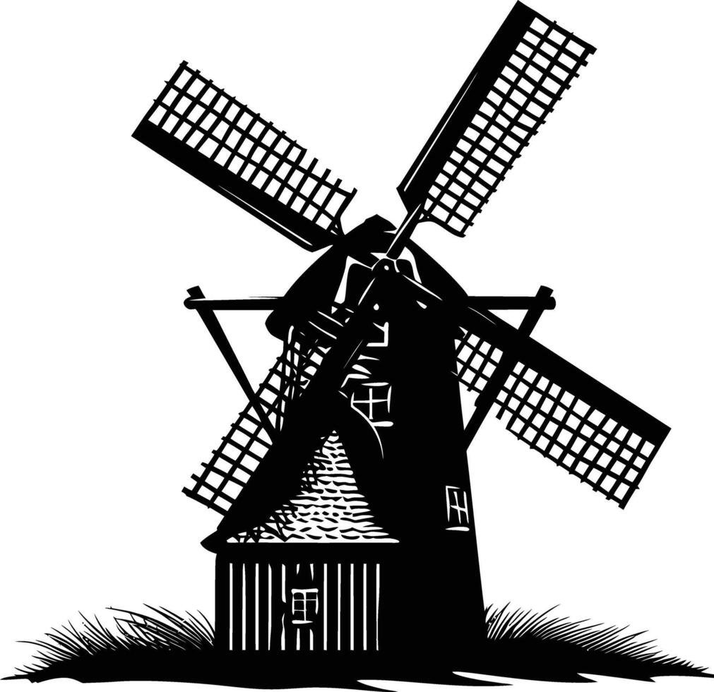 AI generated Silhouette windmill black color only full body vector