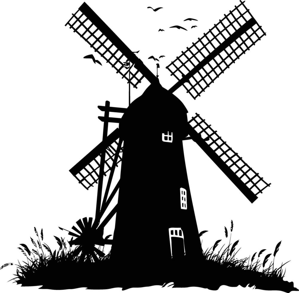 AI generated Silhouette windmill black color only full body vector