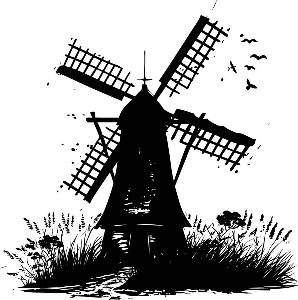 AI generated Silhouette windmill black color only full body vector