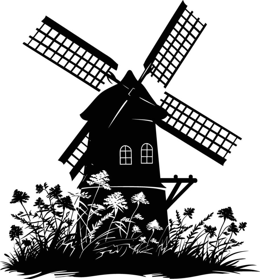 AI generated Silhouette windmill black color only full body vector