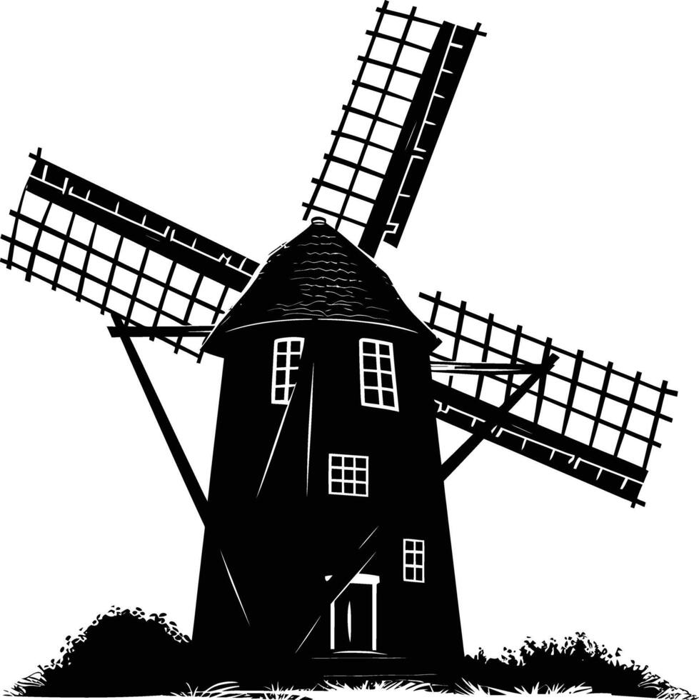 AI generated Silhouette windmill black color only full body vector