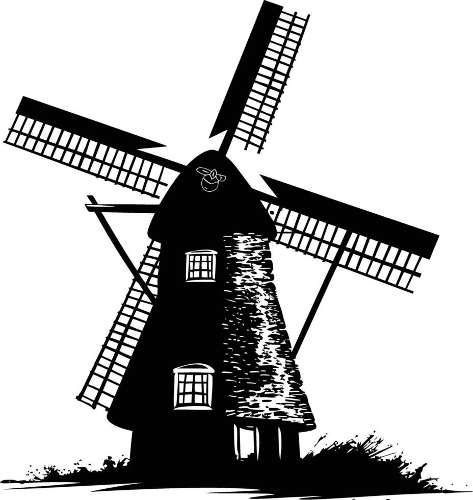 AI generated Silhouette windmill black color only full body vector