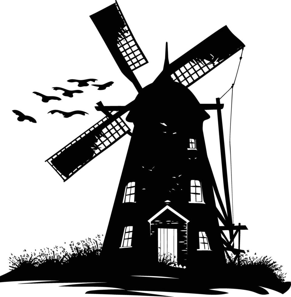 AI generated Silhouette windmill black color only full body vector