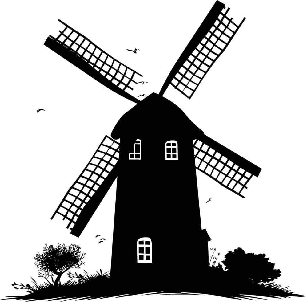 AI generated Silhouette windmill black color only full body vector