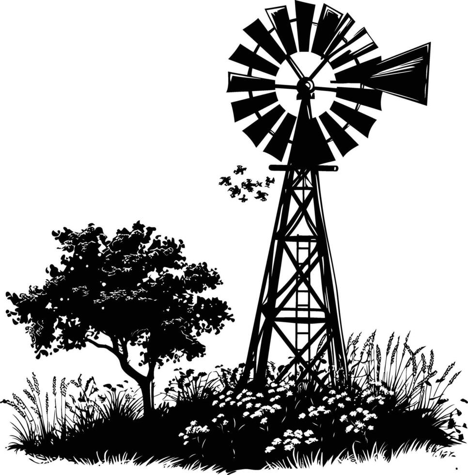 AI generated Silhouette windmill black color only full body vector