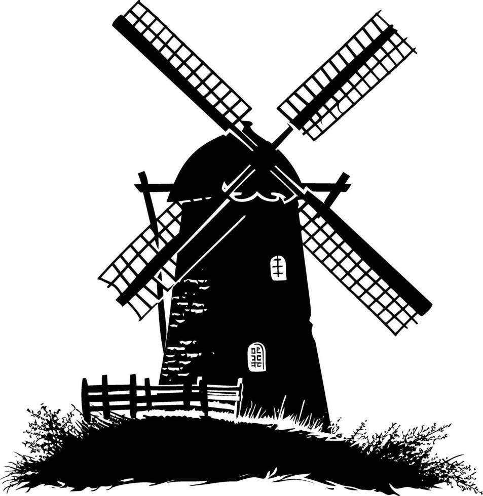 AI generated Silhouette windmill black color only full body vector