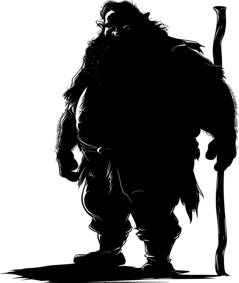 AI generated Silhouette dwarf mythical race from game black color only vector