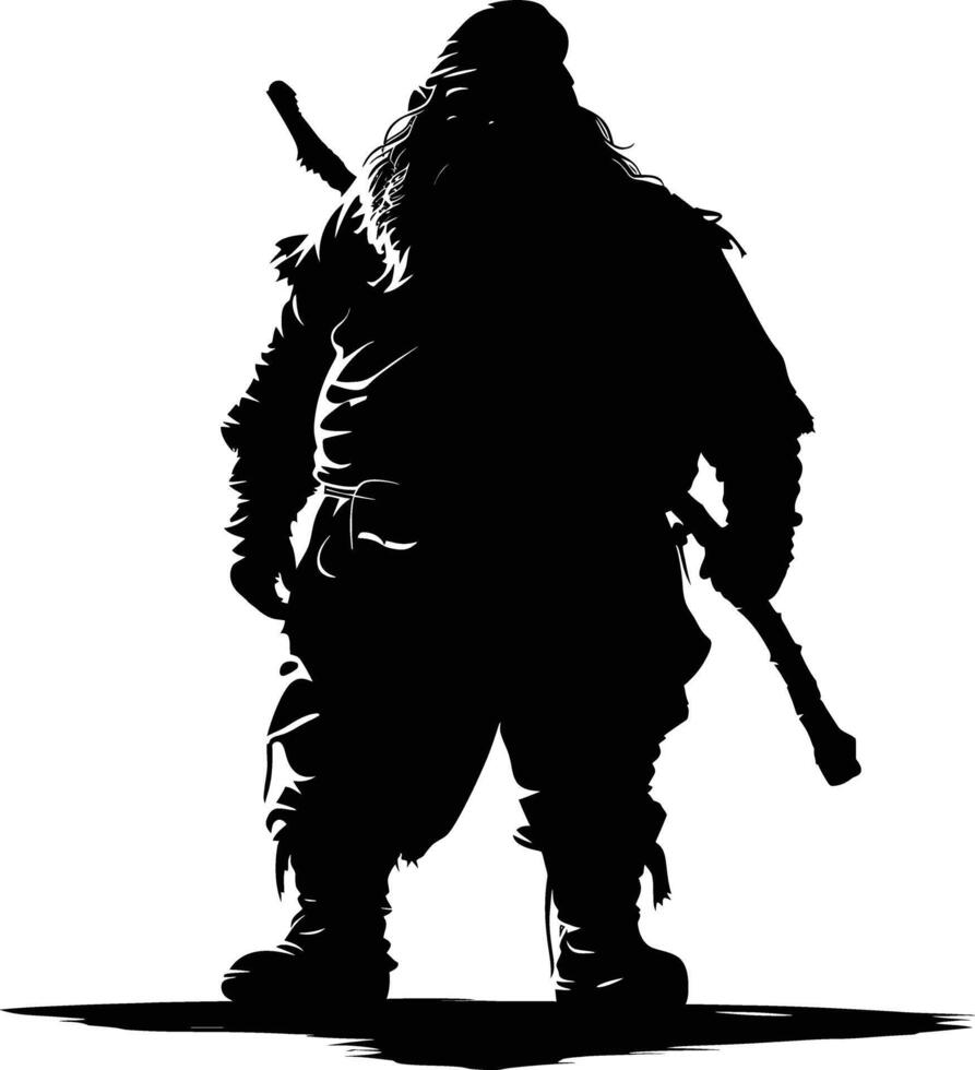 AI generated Silhouette dwarf mythical race from game black color only vector