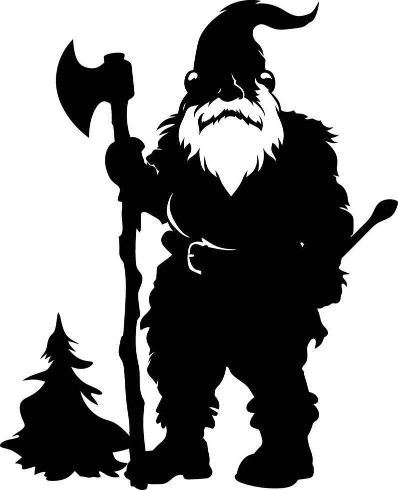 AI generated Silhouette dwarf mythical race from game with ax black color only vector