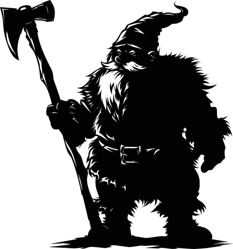 AI generated Silhouette dwarf mythical race from game with ax black color only vector