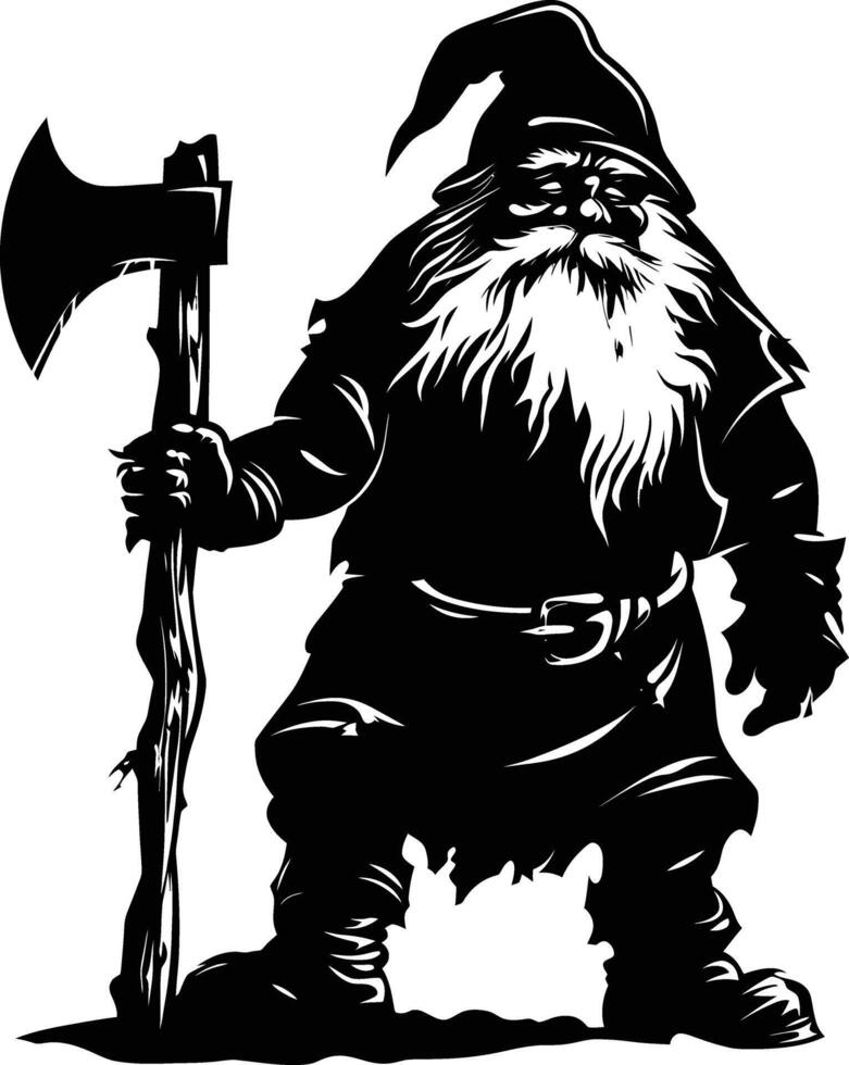 AI generated Silhouette dwarf mythical race from game with ax black color only vector